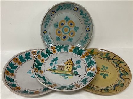 Mario Judici, Caltagirone, quattro piatti decorativi in terracotta smaltata e d