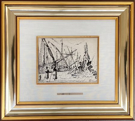 Francioli, Livorno - La Darsena e Monumento dei Quattro Mori, serigrafia su lam