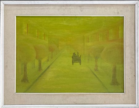 Firma indecifrata, Nella nebbia, olio su tela dipinto al retro (cm 68x47) in co