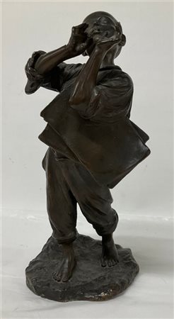 Firma indecifrata "Lo strillone" scultura in bronzo (h. cm 30) Firmata alla bas