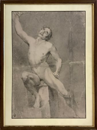 Lotto di due disegni a matita del secolo XIX raffiguranti un nudo maschile (cm