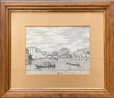 Gianfrancesco Costa, veduta del Dolo verso i Molini, acquaforte (cm 23x32 al vi