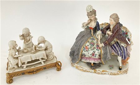 Lotto composto da due sculture diverse in ceramica e porcellana (difetti)