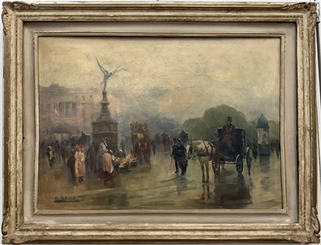 O. Simone "Scena di Piazza" olio su tela (cm 49x69) firmato in basso a sinistra