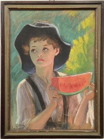 D. Pozzi "Bimbo al sole" pastelli su carta (cm 65x46) firmato e iscritto in bass