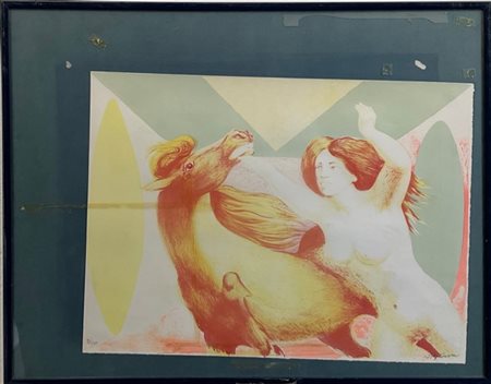 Aligi Sassu "Amazzone" litografia a colori (cm 48,5x64) es. 21/100, firmata e nu