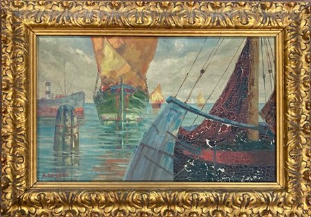 Adriano Bogoni "Nell' Adriatico" olio su cartone telato (cm 40x65) Firmato in ba