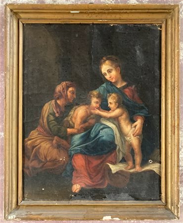 Ignoto, antico dipinto raffigurante "Madonna con bambino, san Giovannino e sant