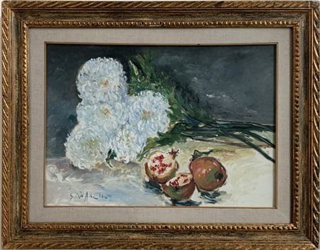 G. Raffaelli "Fiori e melograni" olio su tela (cm 50x70) firmato in basso a sini