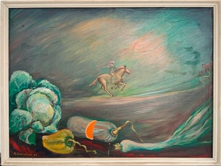 Adelio Cancellari Lotto di cinque dipinti ad olio su tela raffiguranti cavalli e