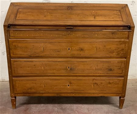 Ribalta in noce intarsiata e filettata a tre cassetti calatoia celante sportell