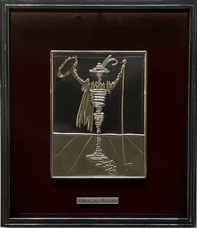 Lotto composto da due multipli su lastra d'argento con soggetti da Dalì (cm 21x