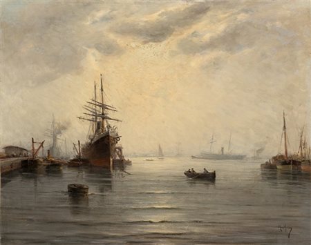 Charles Malfroy "Al porto di Nantes" 
olio su tela (cm 73x92)
Firmato in basso a