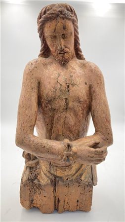 Ignoto, "Cristo alla colonna", antica scultura in legno intagliato e laccato (h