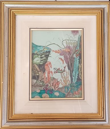 Lotto composto da una piastrella dipinta a fondale marino, tre placche dipinte