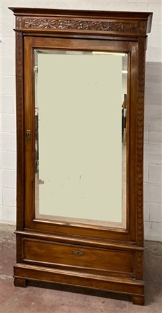 Armadio ad un anta a specchio con cassetto alla base, montanti a cappello intag