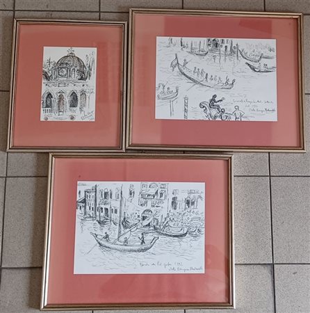 Firma indecifrata. Tre disegni a penna su carta. Misure diverse