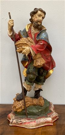 Artista del secolo XIX "Pastore" scultura in legno policromo (h cm 38,5) (difet