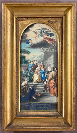 Ignoto "La presentazione di Maria al tempio" incisione colorata su cartoncino (