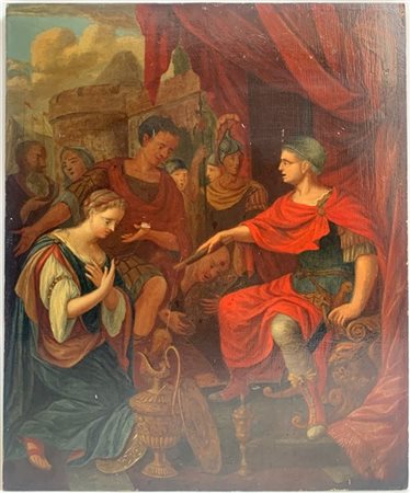 Ignoto, antico dipinto ad olio su tavola rappresentante "la continenza di Scipi