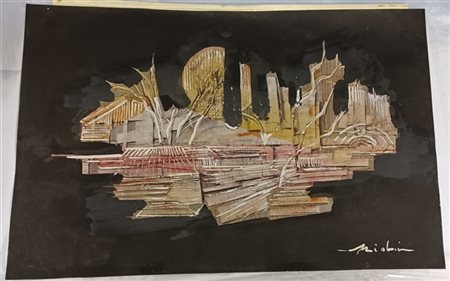 Firma indecifrata "Senza titolo" tecnica mista su carta (31x47) firmata in bass