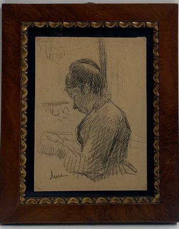 Maximilien Luce "La cucitrice" disegno su carta (cm 22x16) Firmato in basso a si