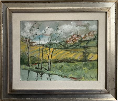 Pascal Papisca Due oli su tela raffiguranti paesaggi (cm 40x50 e cm 40x70) firma