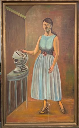 Adelio Cancellari "Ritratto femminile in abito celeste", olio su tela (cm 180x10
