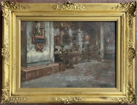 Giuseppe Conedera "Interno della Basilica di San Marco" olio su tela (cm 35,5x47