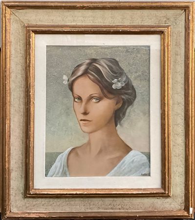 Antonio Abate "Volto femminile",tecnica mista su cartone telato (cm 50x40) firma