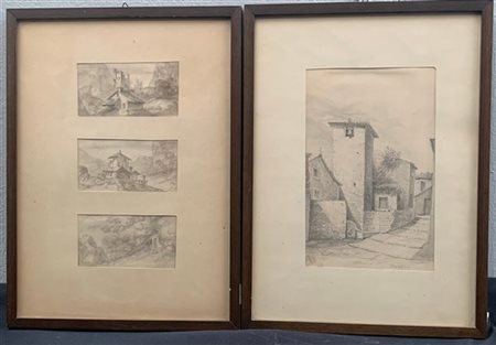 Lotto composto da 6 disegni recanti firma "Veroli" inseriti in quattro cornici.