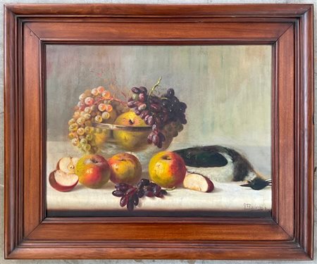 N. F. Barberini "Composizione con frutta e cacciagione" olio su tela (cm 47.5x63