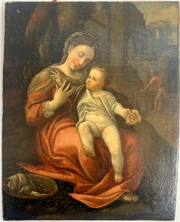 Ignoto, copia della Madonna della Cesta di Correggio, antico dipinto ad olio su