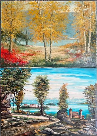 Lotto composto da due dipinti ad olio su tela raffiguranti paesaggi (cm 50x70)