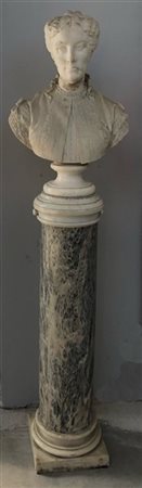 Scultore del secolo XIX "Gentildonna" mezzo busto in marmo (h. cm 67) su piedis