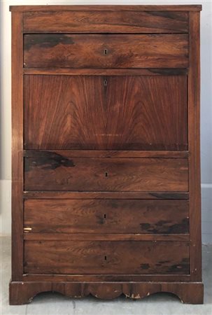 Secrétaire lastronato con fronte a quattro cassetti con anta ribaltabile celant