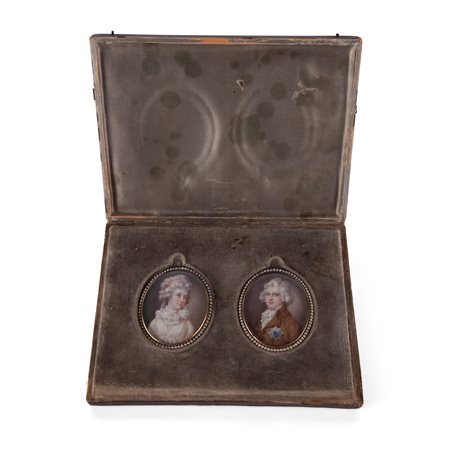 Coppia di miniature con ritratto di gentiluomo e gentildonna, Russia o Germania fine XVIII inizi del XIX secolo