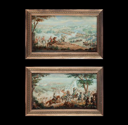 Coppia di miniature con scene di battaglia, Francia prima metà del XVIII secolo 