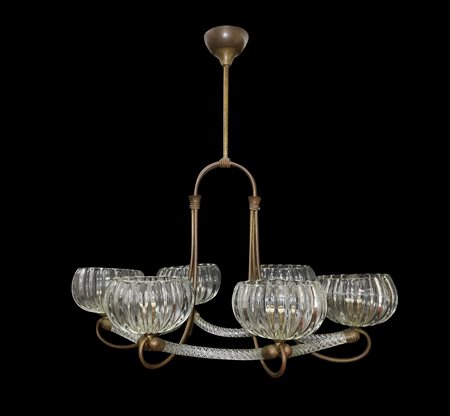 Lampadario a 6 luci in vetro di murano, Deco period, 1920