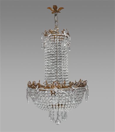Lampadario con struttura in ottone dorato a 6 luci, Early 20th Century