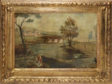 Giuseppe Mazzolani (1842-1916) - Paesaggio con figure