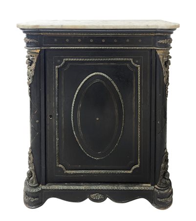 Piccola étagère ebanizzato nero con piano in marmo bianco, nineteenth century