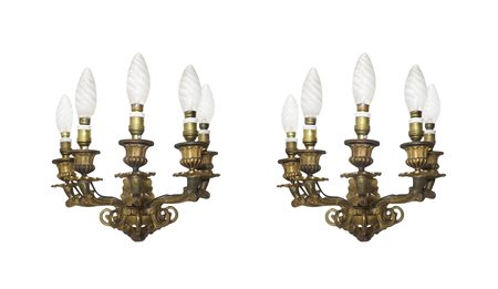 Coppia di applique in ottone dorato, Late 18th century