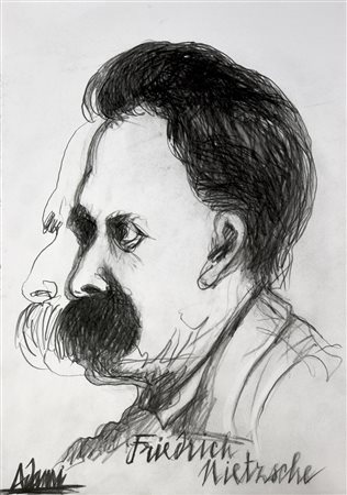 Valerio Adami RITRATTO DI FRIEDRICH NIETZSCHE matita su carta, cm 41,5x29,5...