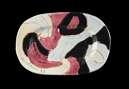 Bengt Lindstrom PIATTO ceramica, cm 5x53x35 firma e data eseguito nel 1997