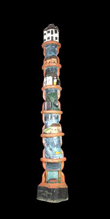 Cheff Mwai MALINDI TOTEM scultura in legno dipinto, cm 265x43x38 firma, data...