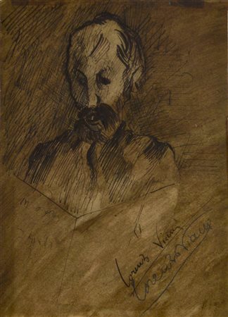 Lorenzo Viani RITRATTO MASCHILE china su carta, cm 28x19,5 firma sul retro:...