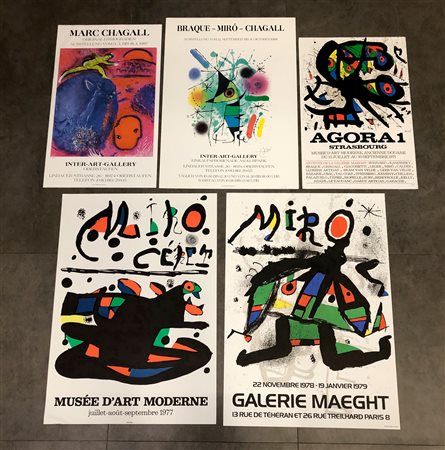 JOAN MIRÒ E MARC CHAGALL - Lotto unico di 5 manifesti