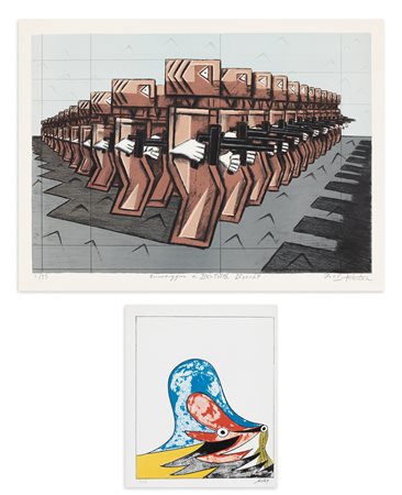 AUTORI VARI (IBRAHIM KODRA E GIANNI DOVA) - Lotto unico di 2 litografie