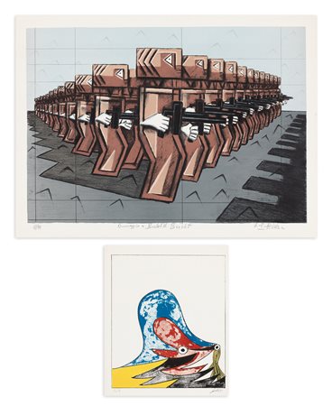 AUTORI VARI (IBRAHIM KODRA E GIANNI DOVA) - Lotto unico di 2 litografie